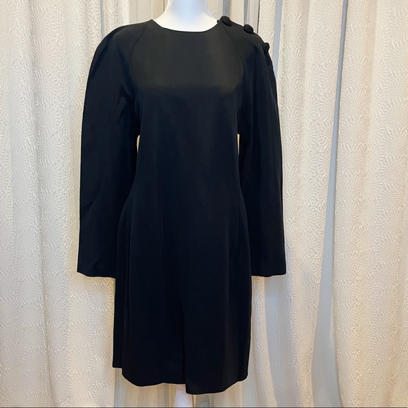 Vintage 90s PJ Klein Black Minimalist Dress w/ 3 Black Cord Rosettes on Shoulder - Picture 8 of 8